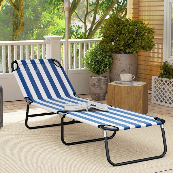 Outsunny Portable Folding Adjustable Sun Beach Lounger / Camping Cot - Blue and White - product image 8