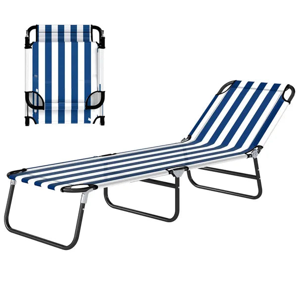 Outsunny Portable Folding Adjustable Sun Beach Lounger / Camping Cot - Blue and White - product image 1