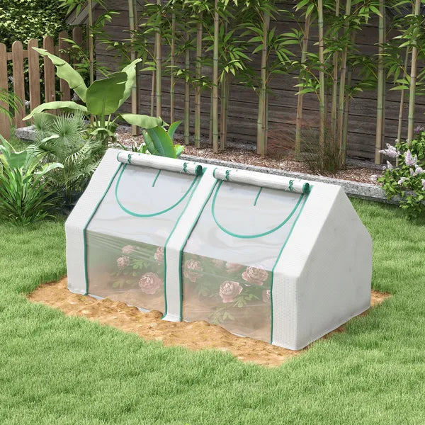 Outsunny Portable Garden Hot House 6x3x3 ft with Two PE/PVC Covers 2 Roll Up Windows Clear - product image 2