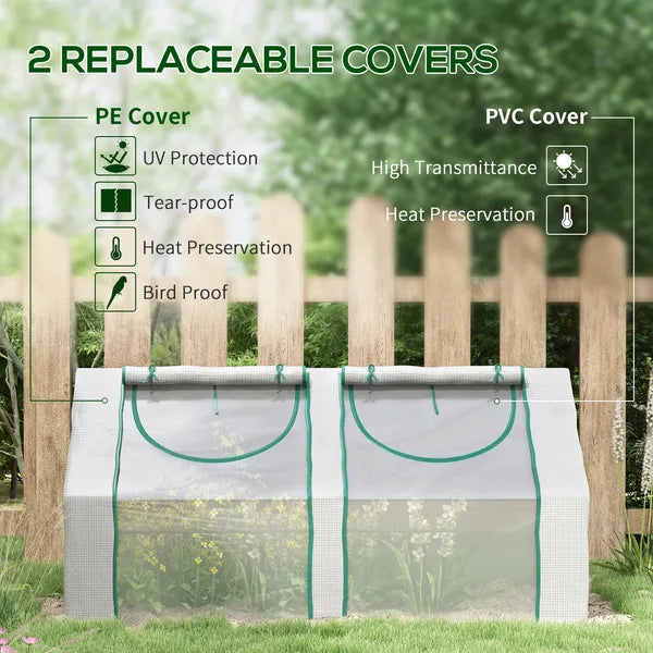 Outsunny Portable Garden Hot House 6x3x3 ft with Two PE/PVC Covers 2 Roll Up Windows Clear - product image 4