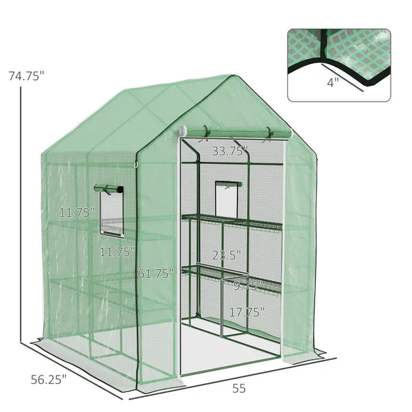 Outsunny Portable Greenhouse 4.6 x 4.7 ft Walk-In Hot House with Roll Up Door Windows U-Shape Flower Rack Water UV Resistant Green - product image 3