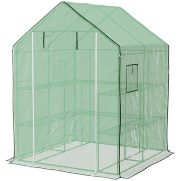 Outsunny Portable Greenhouse 4.6 x 4.7 ft Walk-In Hot House with Roll Up Door Windows U-Shape Flower Rack Water UV Resistant Green - product image 1