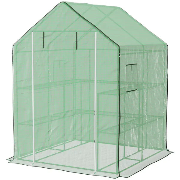 Outsunny Portable Greenhouse 4.6 x 4.7 ft Walk-In Hot House with Roll Up Door Windows U-Shape Flower Rack Water UV Resistant Green - product image 1