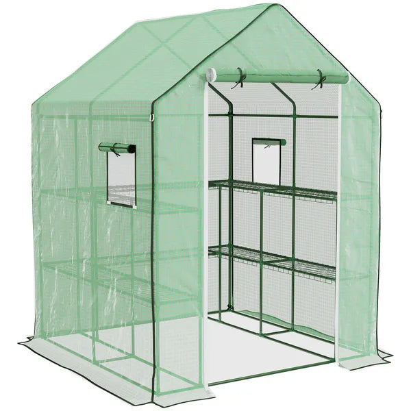 Outsunny Portable Greenhouse 4.6 x 4.7 ft Walk-In Hot House with Roll Up Door Windows U-Shape Flower Rack Water UV Resistant Green - product image 11