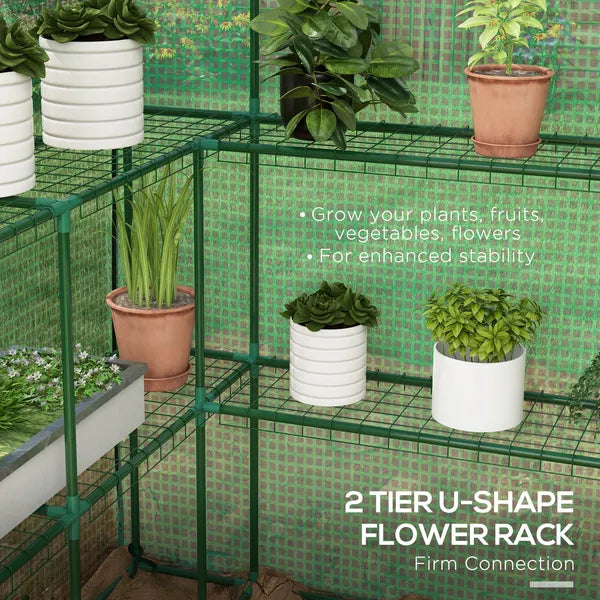 Outsunny Portable Greenhouse 4.6 x 4.7 ft Walk-In Hot House with Roll Up Door Windows U-Shape Flower Rack Water UV Resistant Green - product image 4