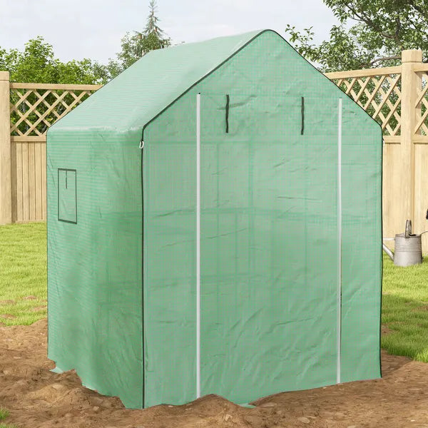 Outsunny Portable Greenhouse 4.6 x 4.7 ft Walk-In Hot House with Roll Up Door Windows U-Shape Flower Rack Water UV Resistant Green - product image 10