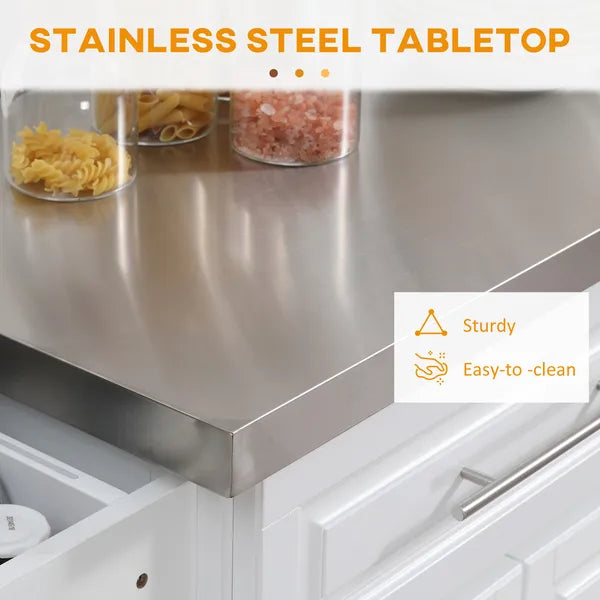 HOMCOM Portable Kitchen Cart, White, Rolling Island with Stainless Steel Top, Towel and Spice Rack - product image 5