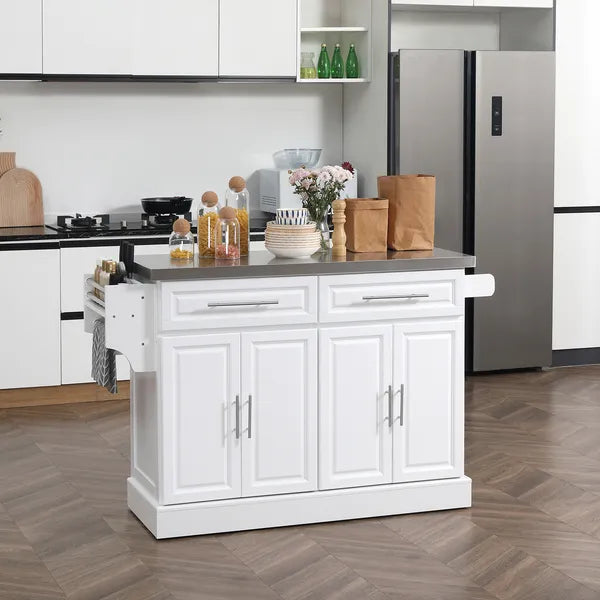 HOMCOM Portable Kitchen Cart, White, Rolling Island with Stainless Steel Top, Towel and Spice Rack - product image 2