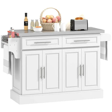 HOMCOM Portable Kitchen Cart, White, Rolling Island with Stainless Steel Top, Towel and Spice Rack - product image 1