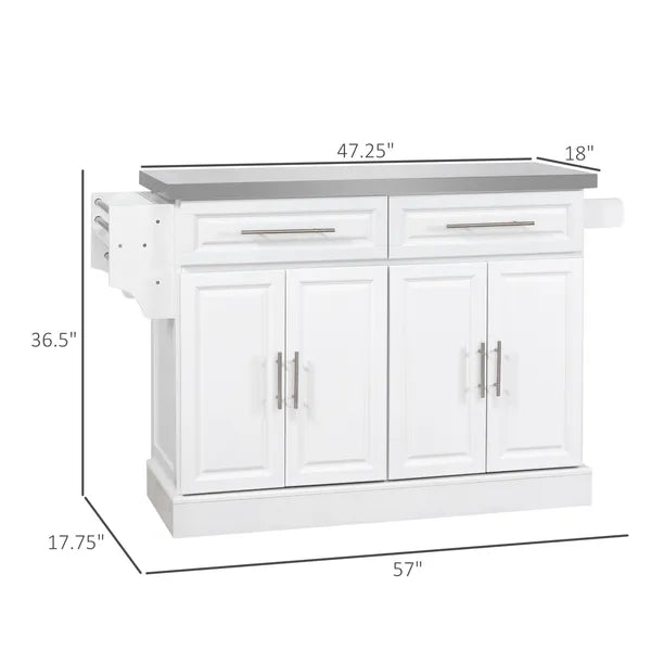 HOMCOM Portable Kitchen Cart, White, Rolling Island with Stainless Steel Top, Towel and Spice Rack - product image 3