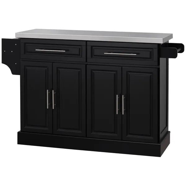 HOMCOM Portable Kitchen Island Cart, Black, on Wheels with Stainless Steel Top, Storage Cabinets, Spice Rack - product image 11