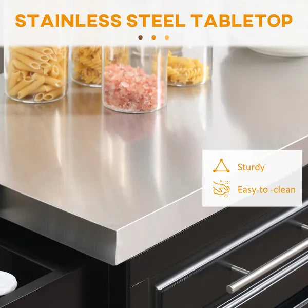 HOMCOM Portable Kitchen Island Cart, Black, on Wheels with Stainless Steel Top, Storage Cabinets, Spice Rack - product image 5