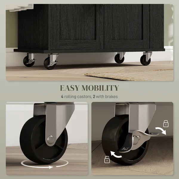 HOMCOM Portable Kitchen Island, Charging Kitchen Storage Island with Wheels, Spice Rack and Drawer, Kitchen Cart for Home, Black - product image 7