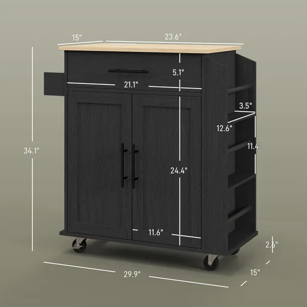 HOMCOM Portable Kitchen Island, Charging Kitchen Storage Island with Wheels, Spice Rack and Drawer, Kitchen Cart for Home, Black - product image 3