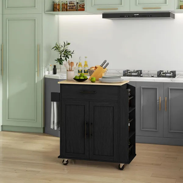 HOMCOM Portable Kitchen Island, Charging Kitchen Storage Island with Wheels, Spice Rack and Drawer, Kitchen Cart for Home, Black - product image 8