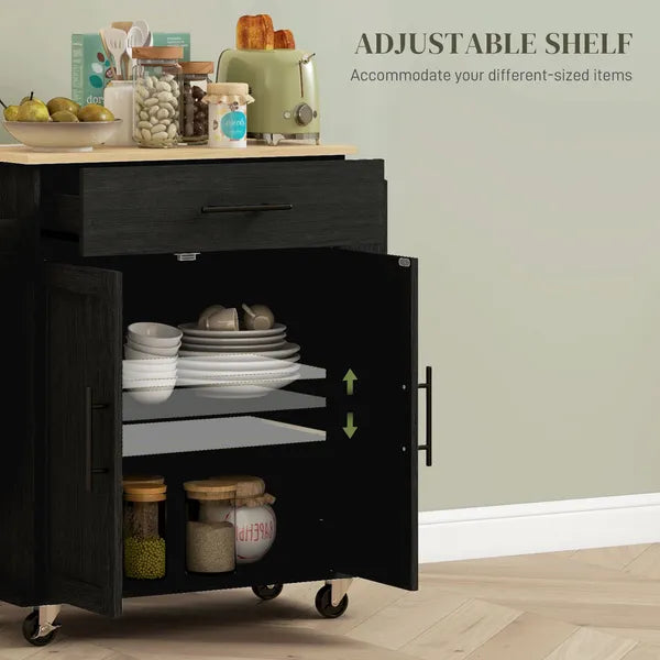 HOMCOM Portable Kitchen Island, Charging Kitchen Storage Island with Wheels, Spice Rack and Drawer, Kitchen Cart for Home, Black - product image 6