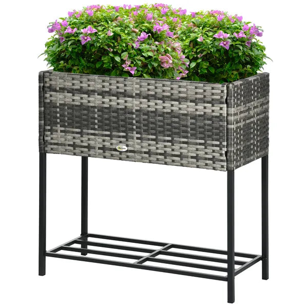 Portable Steel Raised Garden Bed, Rattan Look with Legs and Tool Shelf, for Herbs Vegetables Flowers, Gray - product image 11