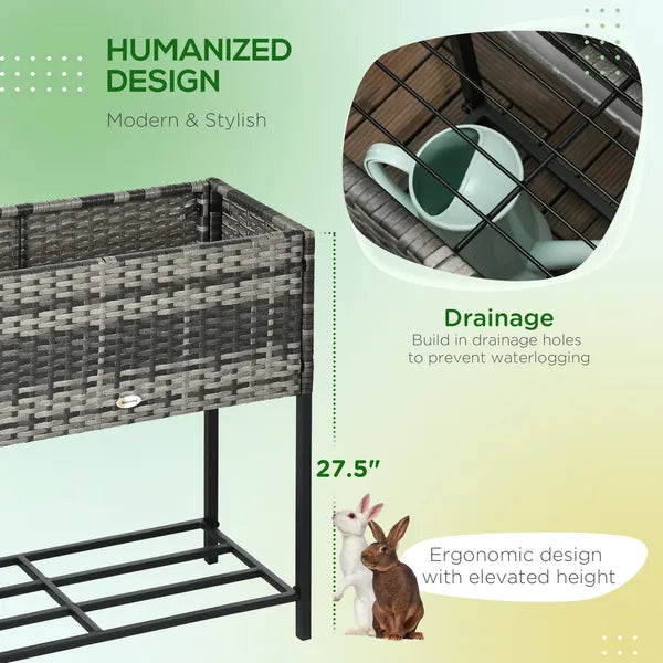 Portable Steel Raised Garden Bed, Rattan Look with Legs and Tool Shelf, for Herbs Vegetables Flowers, Gray - product image 6