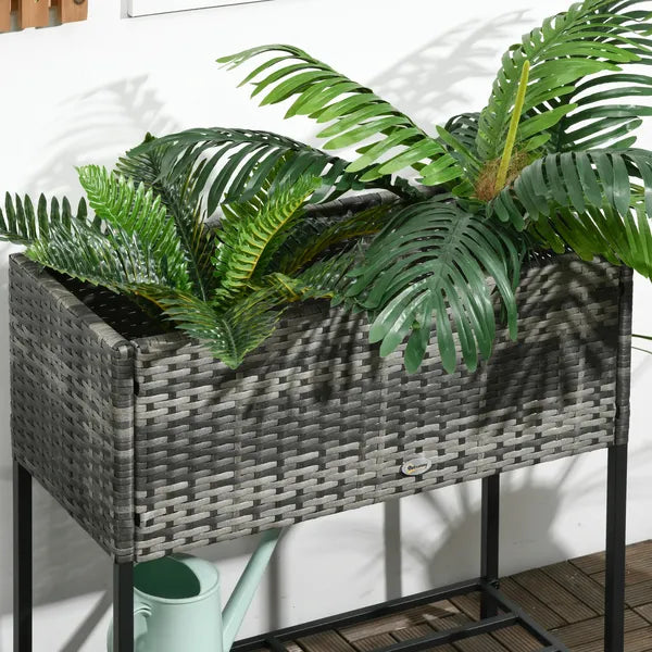 Portable Steel Raised Garden Bed, Rattan Look with Legs and Tool Shelf, for Herbs Vegetables Flowers, Gray - product image 8