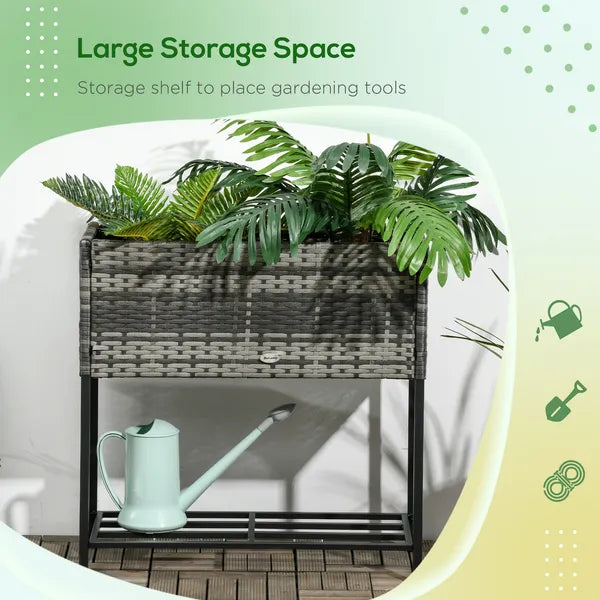 Portable Steel Raised Garden Bed, Rattan Look with Legs and Tool Shelf, for Herbs Vegetables Flowers, Gray - product image 7
