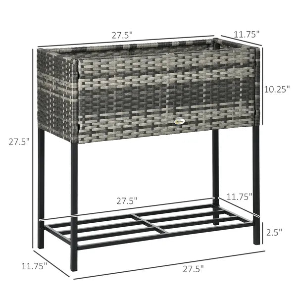 Portable Steel Raised Garden Bed, Rattan Look with Legs and Tool Shelf, for Herbs Vegetables Flowers, Gray - product image 3