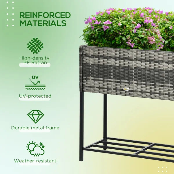 Portable Steel Raised Garden Bed, Rattan Look with Legs and Tool Shelf, for Herbs Vegetables Flowers, Gray - product image 5