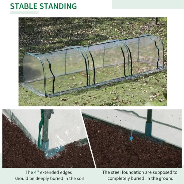 Outsunny Portable Tunneled Greenhouse 11.5'x3'x2.5' with PVC Cover and Zippered Doors Water UV Protection Clear - product image 6