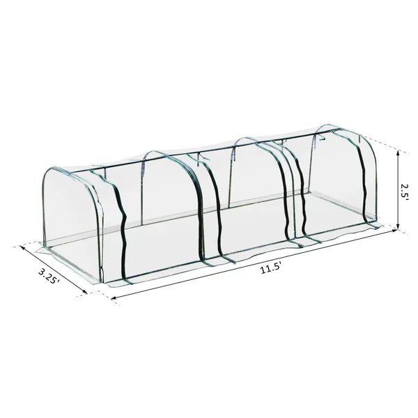 Outsunny Portable Tunneled Greenhouse 11.5'x3'x2.5' with PVC Cover and Zippered Doors Water UV Protection Clear - product image 3