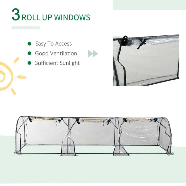 Outsunny Portable Tunneled Greenhouse 11.5'x3'x2.5' with PVC Cover and Zippered Doors Water UV Protection Clear - product image 4