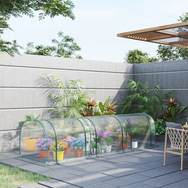 Outsunny Portable Tunneled Greenhouse 11.5'x3'x2.5' with PVC Cover and Zippered Doors Water UV Protection Clear - product image 2