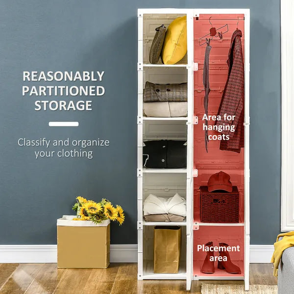 HOMCOM Portable Wardrobe Closet, Folding Bedroom Armoire, Clothes Hanging Storage Rack, Hanging Rod, Magnet Doors, White - product image 4