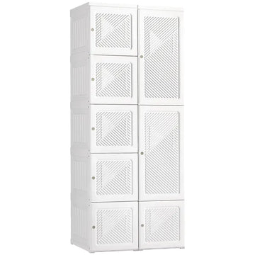 HOMCOM Portable Wardrobe Closet, Folding Bedroom Armoire, Clothes Hanging Storage Rack, Hanging Rod, Magnet Doors, White - product image 1