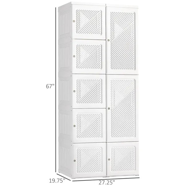 HOMCOM Portable Wardrobe Closet, Folding Bedroom Armoire, Clothes Hanging Storage Rack, Hanging Rod, Magnet Doors, White - product image 3