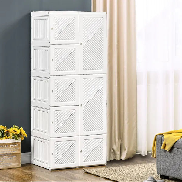 HOMCOM Portable Wardrobe Closet, Folding Bedroom Armoire, Clothes Hanging Storage Rack, Hanging Rod, Magnet Doors, White - product image 2