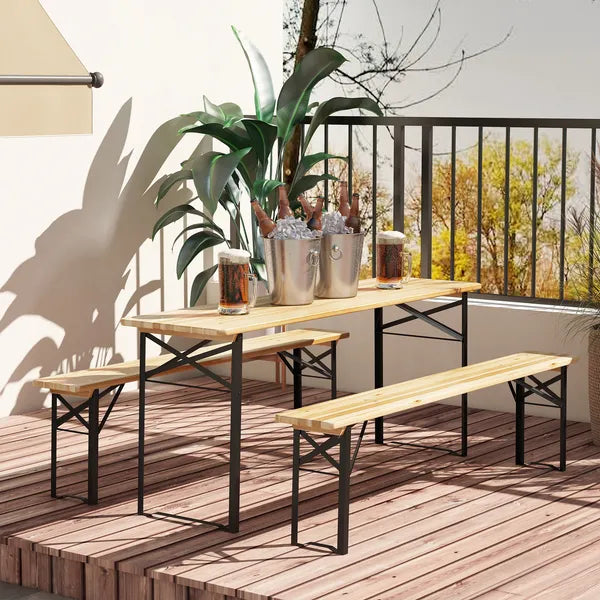 Outsunny Portable Wooden Picnic Table 6 Ft Beer Table Set with Benches German Style Anti-Injury Design for Patio Dining - product image 2