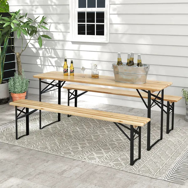 Outsunny Portable Wooden Picnic Table 6 Ft Beer Table Set with Benches German Style Anti-Injury Design for Patio Dining - product image 10