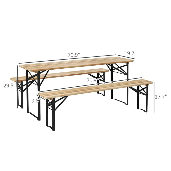 Outsunny Portable Wooden Picnic Table 6 Ft Beer Table Set with Benches German Style Anti-Injury Design for Patio Dining - product image 3