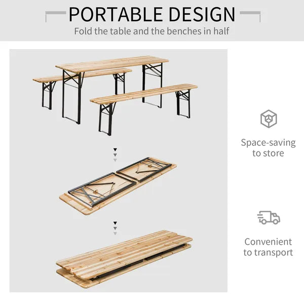 Outsunny Portable Wooden Picnic Table 6 Ft Beer Table Set with Benches German Style Anti-Injury Design for Patio Dining - product image 6