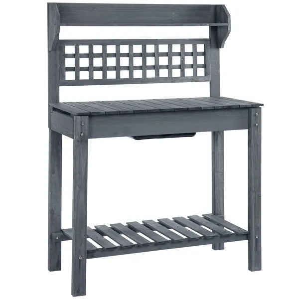 Potting Bench Outdoor, Wooden Workstation with Expandable Sliding Tabletop, Storage Shelf and Dry Sink, Indoor and Outdoor, Gray - product image 1