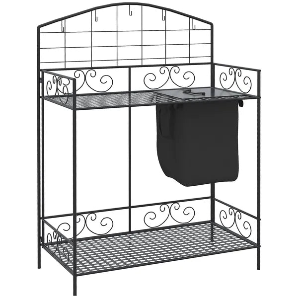 Outsunny Potting Worktable Steel Work Surface with Large Inbuilt Sack Cover 5 Hanging Hooks Storage Shelf - product image 1