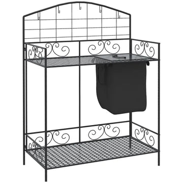 Outsunny Potting Worktable Steel Work Surface with Large Inbuilt Sack Cover 5 Hanging Hooks Storage Shelf - product image 1