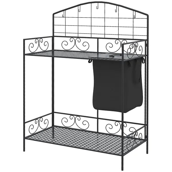 Outsunny Potting Worktable Steel Work Surface with Large Inbuilt Sack Cover 5 Hanging Hooks Storage Shelf - product image 11
