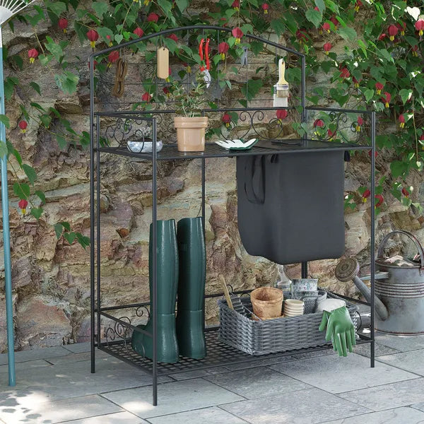 Outsunny Potting Worktable Steel Work Surface with Large Inbuilt Sack Cover 5 Hanging Hooks Storage Shelf - product image 10