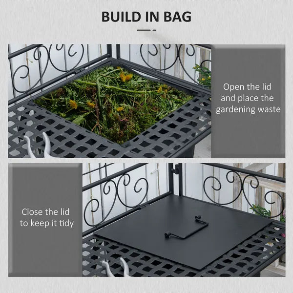 Outsunny Potting Worktable Steel Work Surface with Large Inbuilt Sack Cover 5 Hanging Hooks Storage Shelf - product image 6