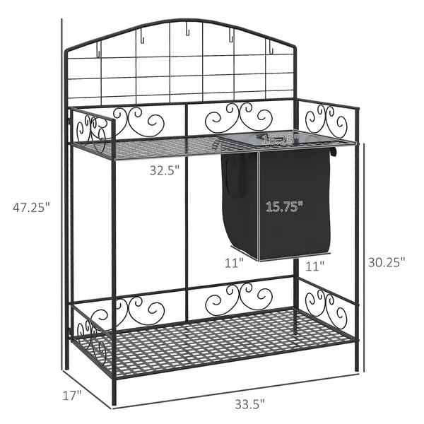 Outsunny Potting Worktable Steel Work Surface with Large Inbuilt Sack Cover 5 Hanging Hooks Storage Shelf - product image 3