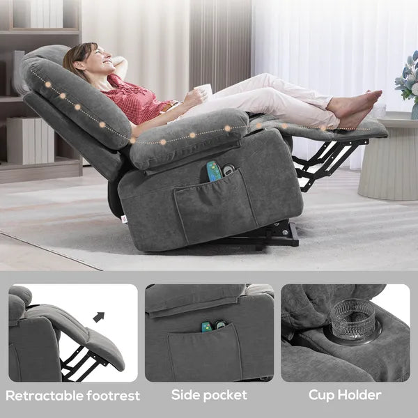 Power Lift Chair, Electric Recliner Chair with Vibration Massage, Heat, Side Pockets, Quick Assembly, Charcoal Gray - product image 7