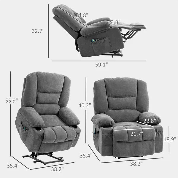 Power Lift Chair, Electric Recliner Chair with Vibration Massage, Heat, Side Pockets, Quick Assembly, Charcoal Gray - product image 3
