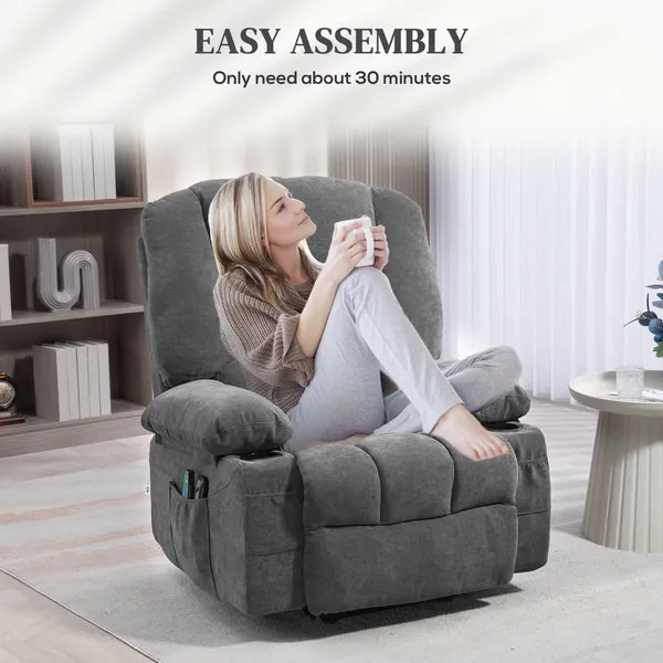 Power Lift Chair, Electric Recliner Chair with Vibration Massage, Heat, Side Pockets, Quick Assembly, Charcoal Gray - product image 8