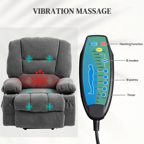 Power Lift Chair, Electric Recliner Chair with Vibration Massage, Heat, Side Pockets, Quick Assembly, Charcoal Gray - product image 5