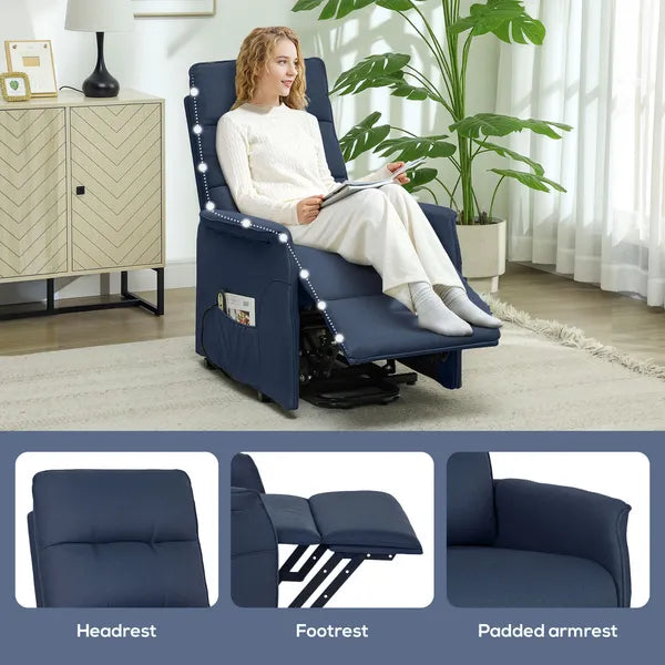 Power Lift Chair for Elderly, Fabric Recliner Sofa with Remote Control, Side Pockets, Quick Assembly, Deep Blue - product image 8